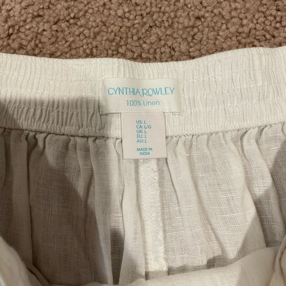 CYNTHIA ROWLEY White Linen Flare Wide-leg Pants - Picture 3 of 10